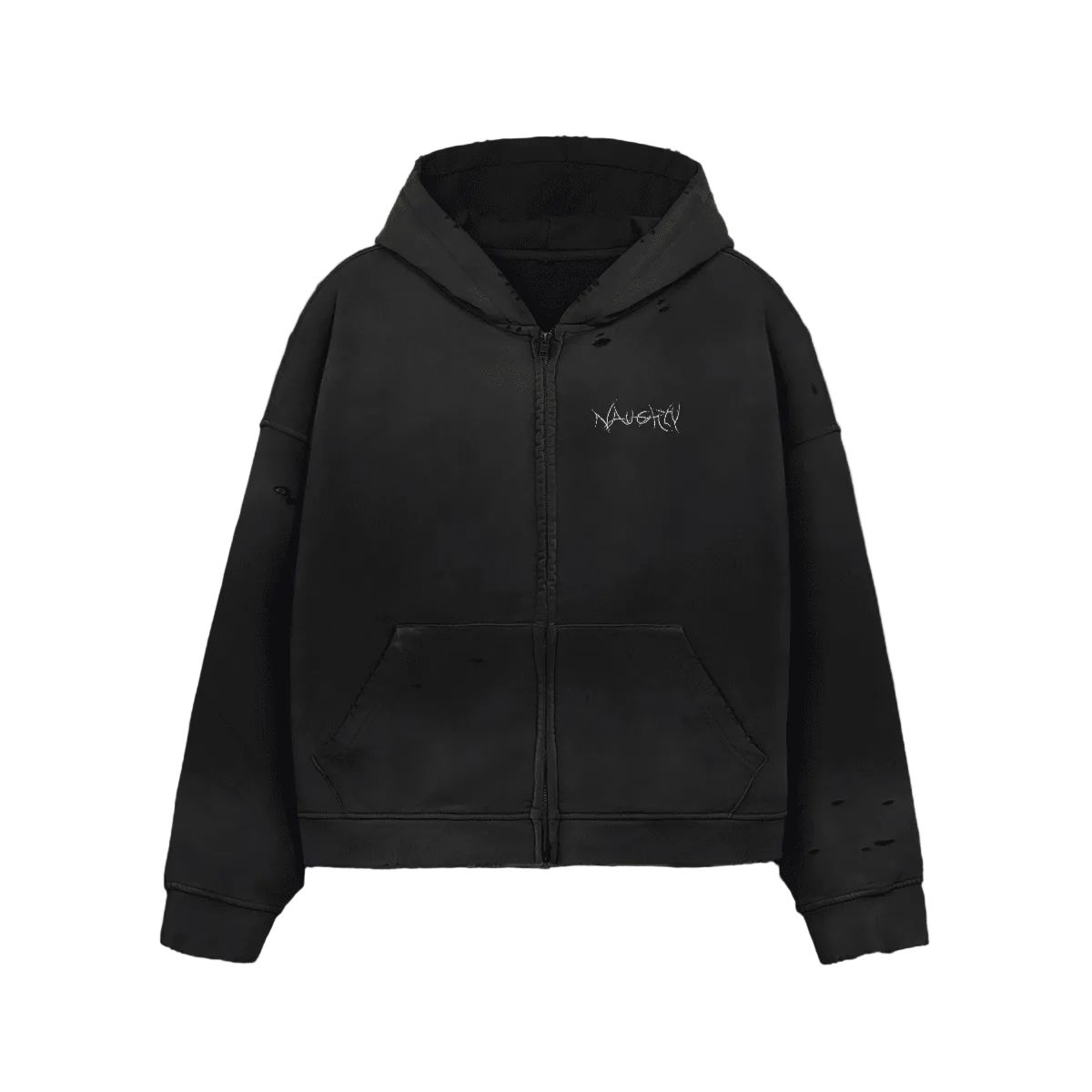 F82M4 distressed zip-up hoodie